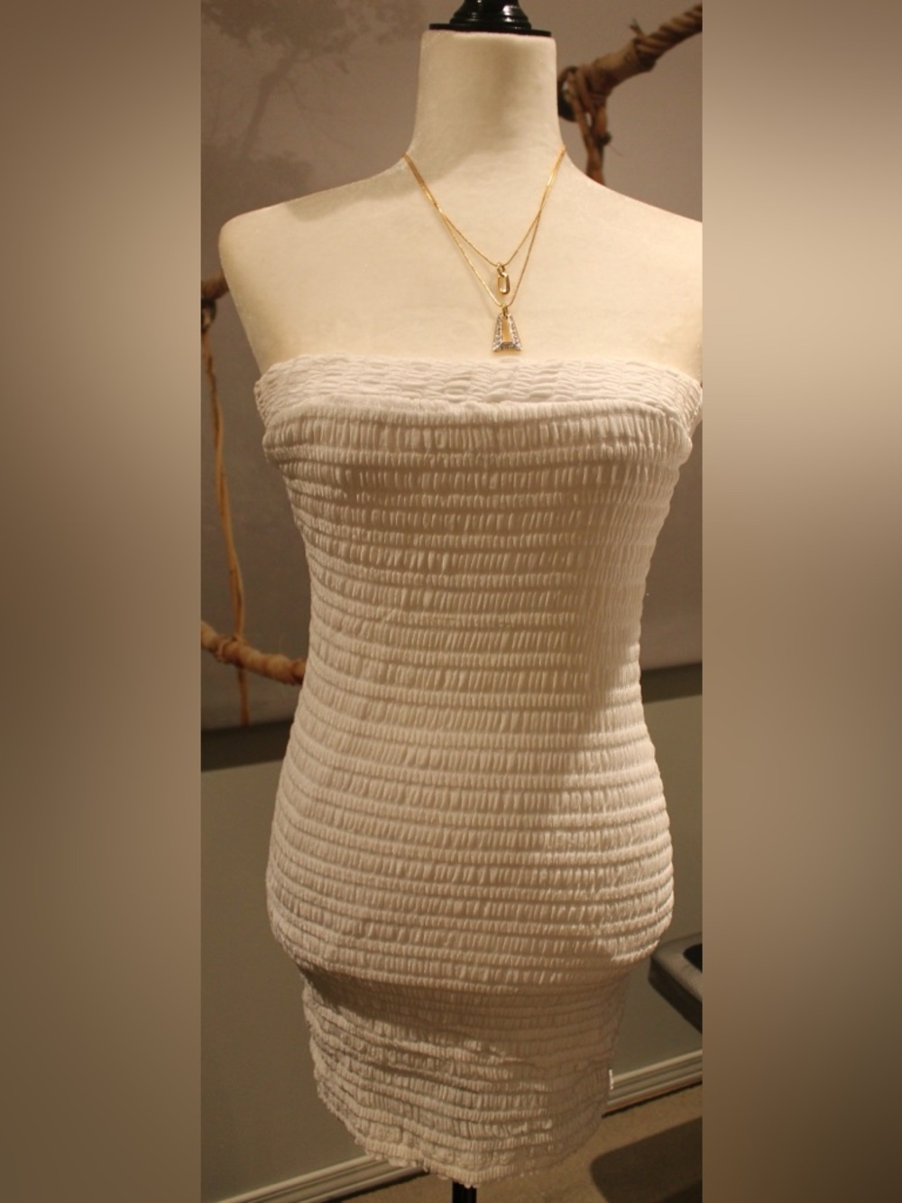 Strapless White Smocked Bodycon Dress